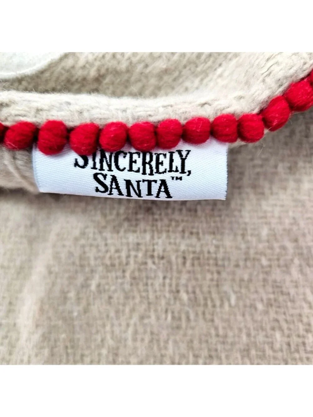 Sincerely Santa Wool Snowman Applique Pillow Cover Rectangle 20x16 Red on Beige